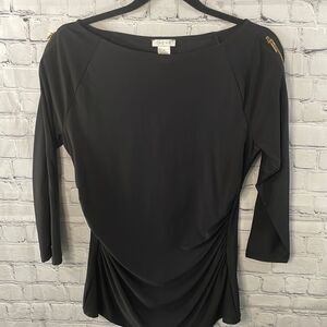 🌟✨ Cache Black Dressy Top - Size Medium - Gold Zippers on Sleeves